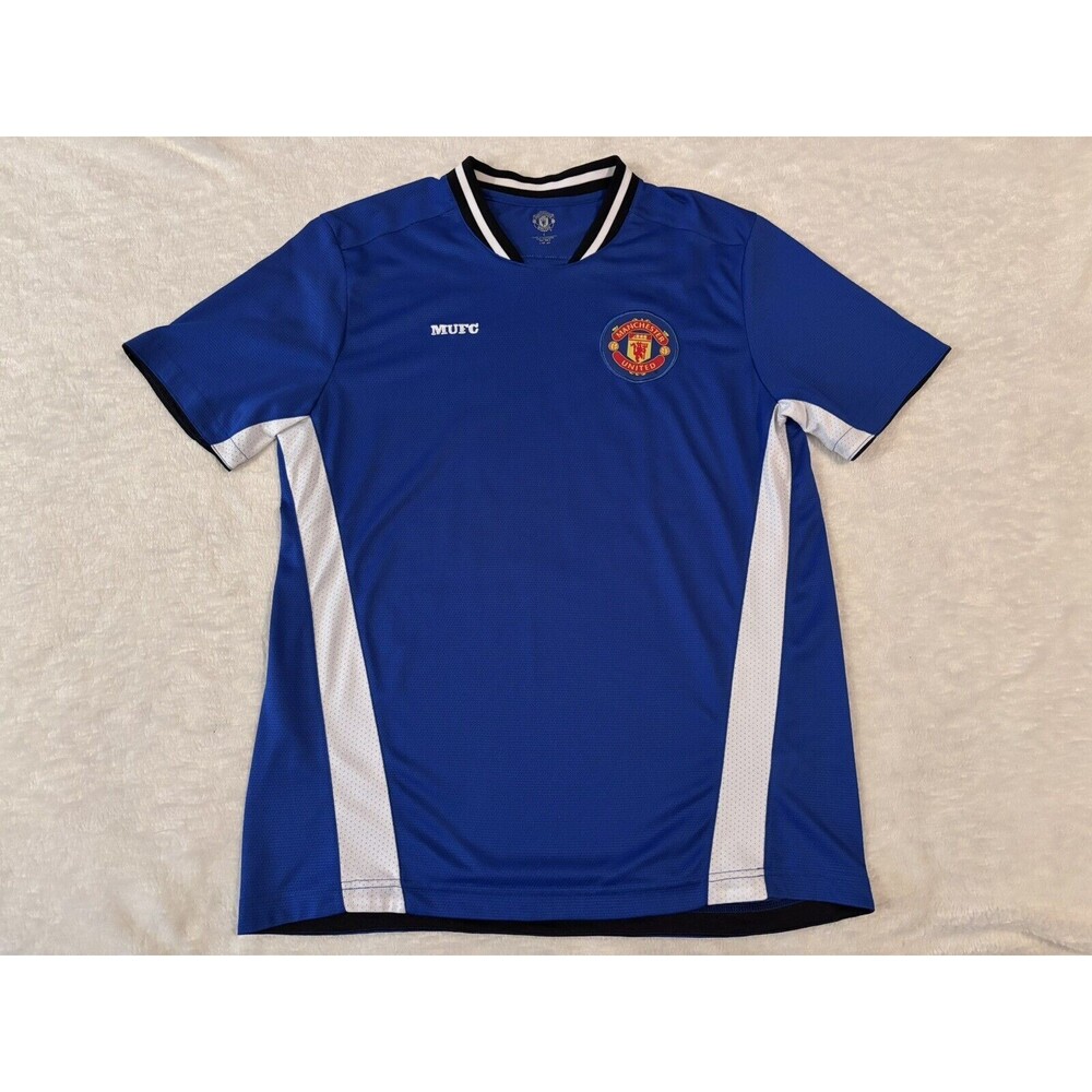 Blue MANCHESTER UNITED FC MUFC Football Soccer Mens Jersey Kit Large Shirt